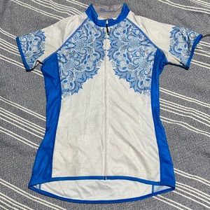 Canari women's cycling jersey -- full zip -- blue paisley on white - S/M